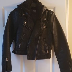 Cropped Moto Jacket with removable hood